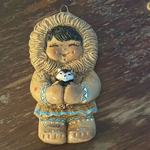 Vintage 1990 Eski Moppets Girl Husky Handcrafted Ornament Alaska Signed